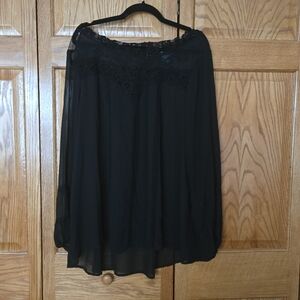 Torrid Plus Size Sheer Black Flowing Blouse with Long Sleeves And Lace Details